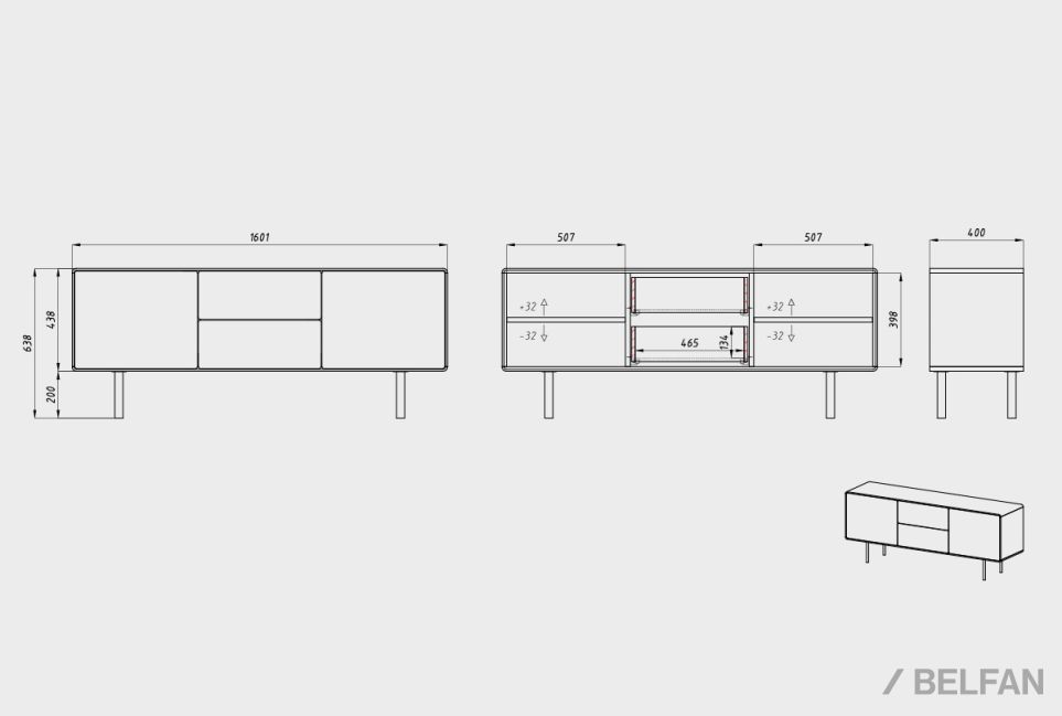 Тумба под ТВ высокая "Норман" 3 (с ящиками) массив дуба, МДФ, металл 6