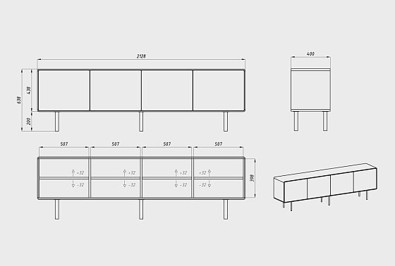 Тумба под ТВ высокая "Норман" 4 массив дуба, МДФ, металл 6