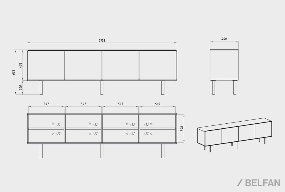 Тумба под ТВ высокая "Норман" 4 массив дуба, МДФ, металл 5
