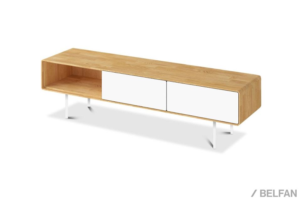 Тумба под ТВ низкая "Norman" 3 с нишей (левая) массив дуба, МДФ, металл 1