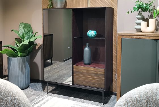 Тумба высокая "Монреаль" (зеркало) шпон дуба, МДФ, металл 9