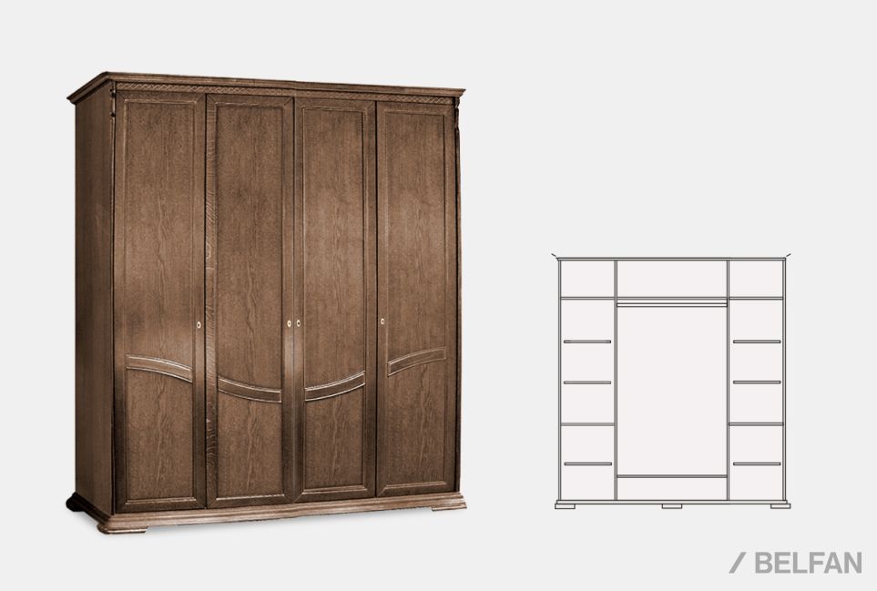 Шкаф для одежды 4-х дв. "Лика" (без зеркала) массив и шпон дуба 2