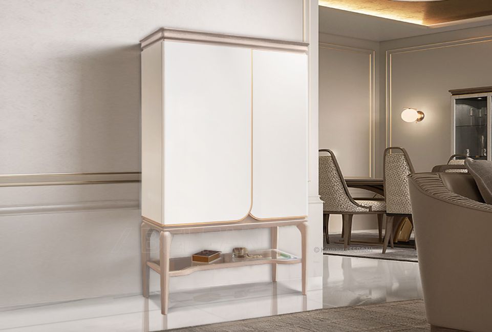 Тумба высокая "Алекса"; айвори+жемчужный дуб, золотая патина