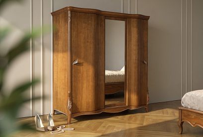 Шкаф-купе для одежды 3-х дв. "Трио" (с зеркалом); *ММ-277-01/03Р; коньяк с серебряной патиной