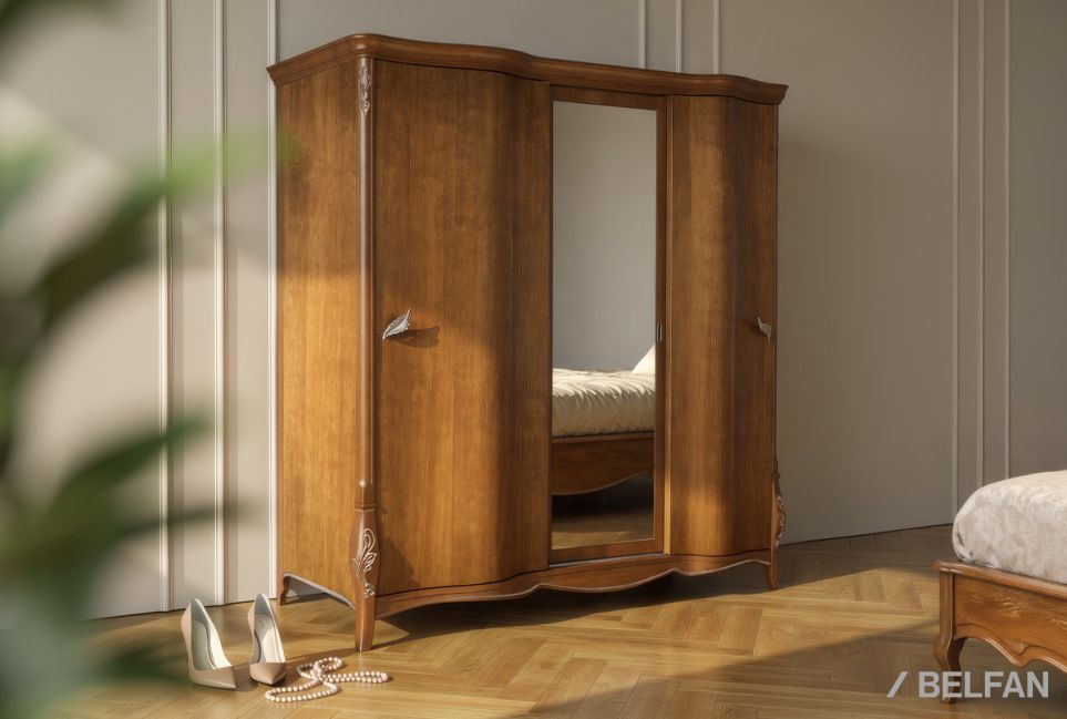 Шкаф-купе для одежды 3-х дв. "Трио" (с зеркалом) массив и шпон дуба 1