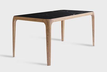 Стол обеденный "Бергамо"; стекло мрамор; 1614x864; дуб натуральный