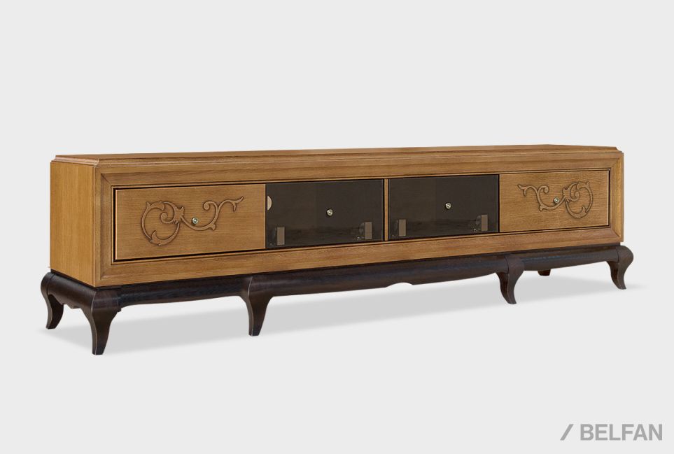 Тумба под ТВ 4-х секционная "Соната" (декор) массив и шпон дуба 1