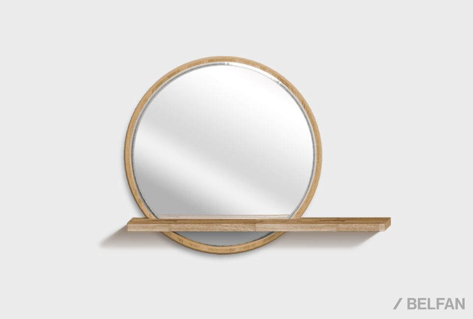Зеркало настенное с полкой "Wallstreet" (круглое) массив дуба 1