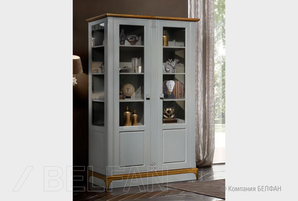 Шкаф с витриной 2-х дверный "Brianson" массив и шпон дуба, МДФ 1