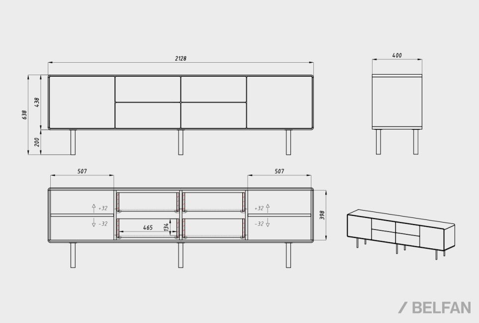 Тумба под ТВ высокая "Норман" 4 (с ящиками) массив дуба, МДФ, металл 5