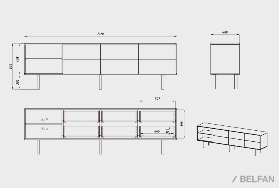Тумба под ТВ высокая "Норман" 4 с нишей (левая) массив дуба, МДФ, металл 2