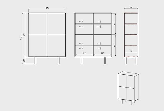 Тумба высокая "Норман" 4 массив дуба, МДФ, металл 3
