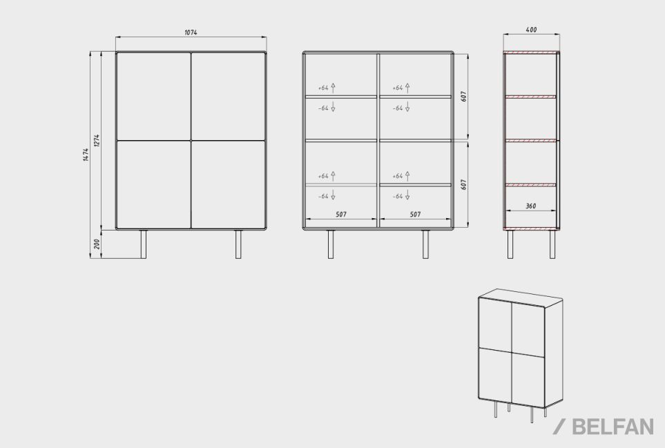 Тумба высокая "Норман" 4 массив дуба, МДФ, металл 2