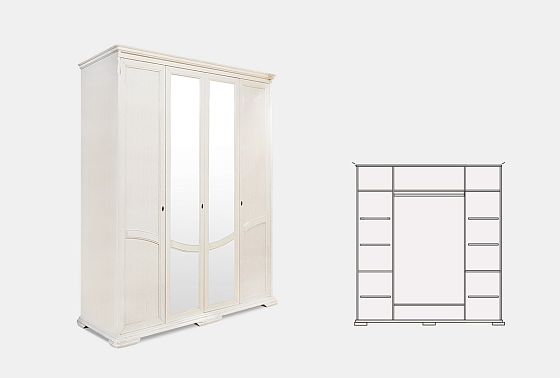 Шкаф для одежды 4-х дв. "Лика" (с зеркалом) массив и шпон дуба 4