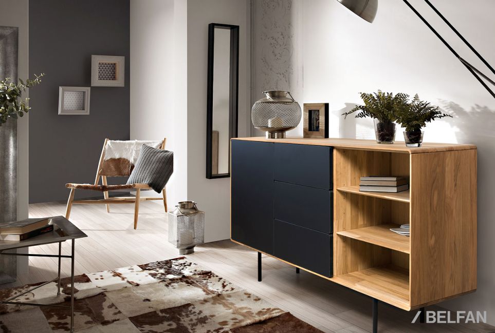 Тумба "Норман" 3 с нишей (правая) массив дуба, МДФ, металл 9