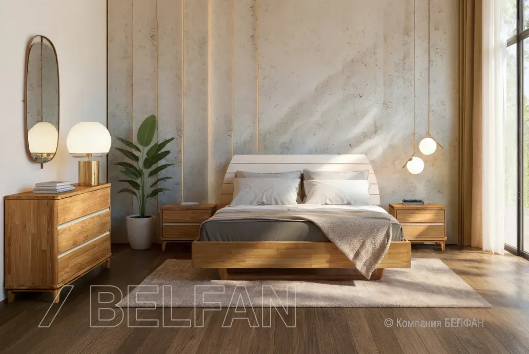 Спальня «Wallstreet» #2 к-бейц-масло, ф-бейц-масло, вст-белый