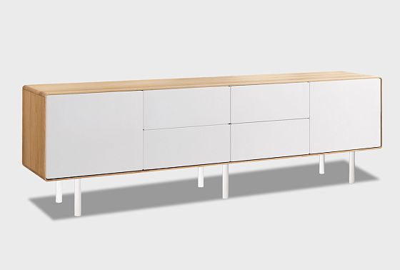 Тумба под ТВ высокая "Норман" 4 (с ящиками) массив дуба, МДФ, металл 6