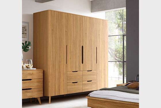 Шкаф для одежды 4-х дверный "Элва" массив и шпон дуба 6