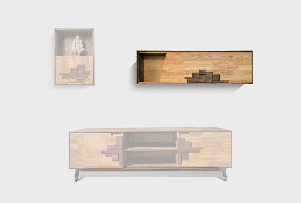 Шкаф навесной горизонтальный "Irving Design"; графит, бейц-масло