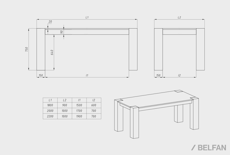 Стол обеденный "Берген" П-03 (сечение опор 150х150) массив дуба 3