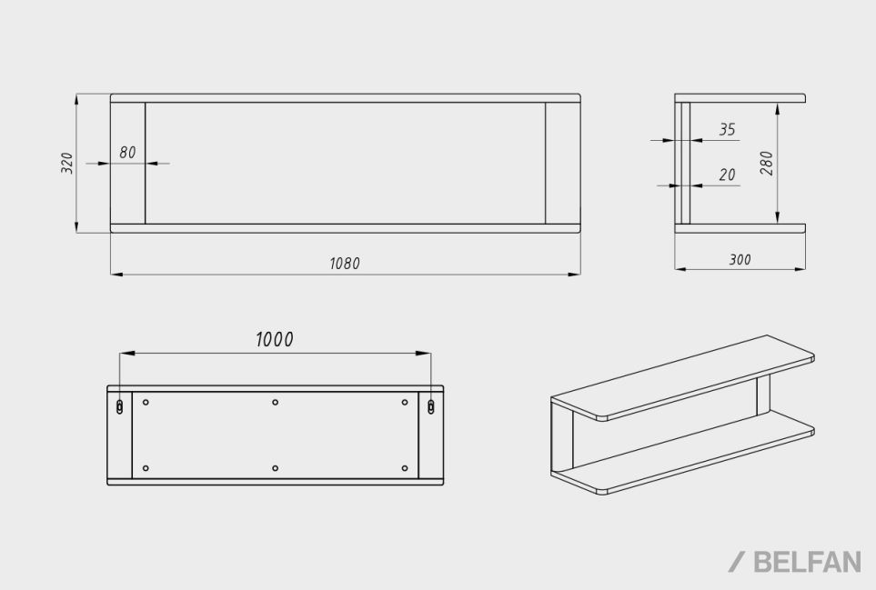 Полка настенная "Норд" 108 массив дуба 3