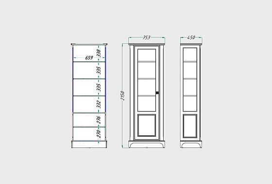 Шкаф с витриной 1-но дв. "Brianson" (левый) массив и шпон дуба, МДФ 5
