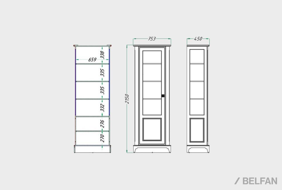 Шкаф с витриной 1-но дв. "Brianson" (левый) массив и шпон дуба, МДФ 3