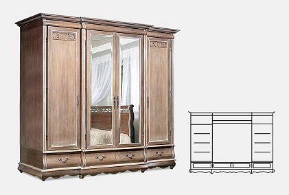 Шкаф для одежды "Тэфи" 4-х дв. с зеркалом