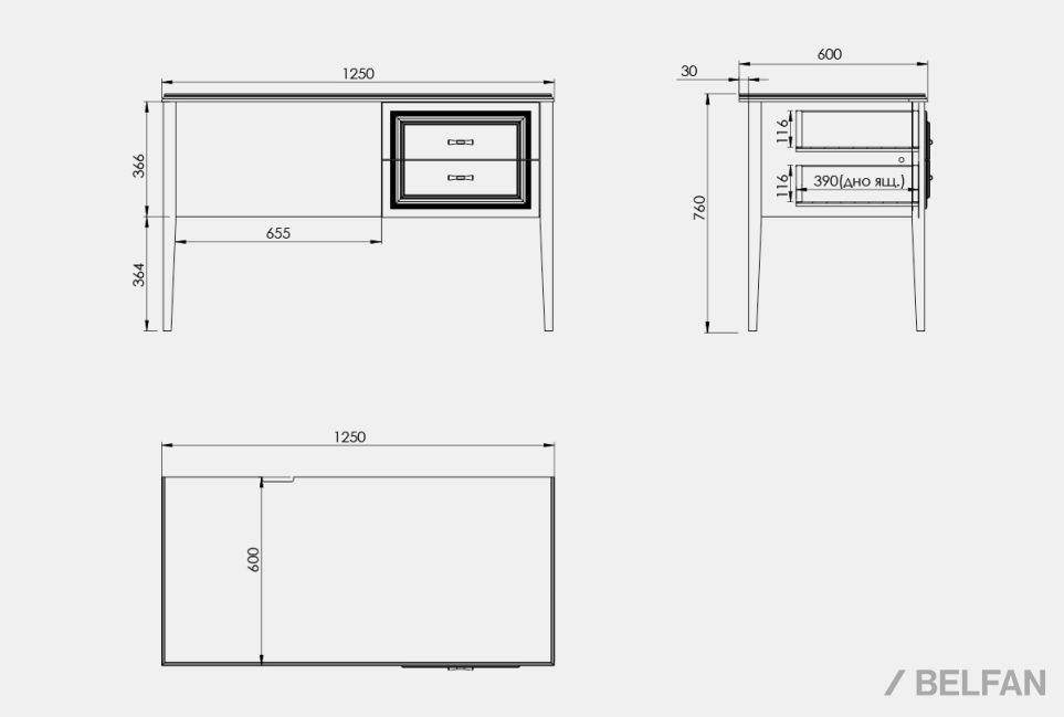 Стол письменный "Сакраменто" (1 тумба справа) массив и шпон дуба, МДФ 2