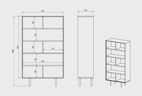 Стеллаж "Норман" 2 массив дуба, металл 6