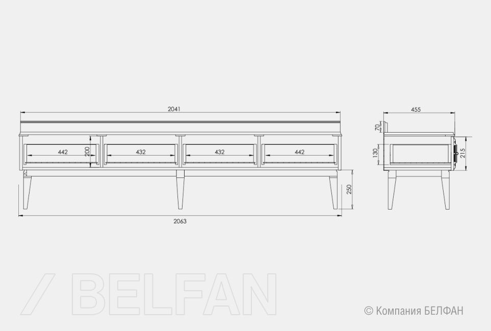 Тумба под ТВ "Сакраменто" 4 массив и шпон дуба, МДФ 3