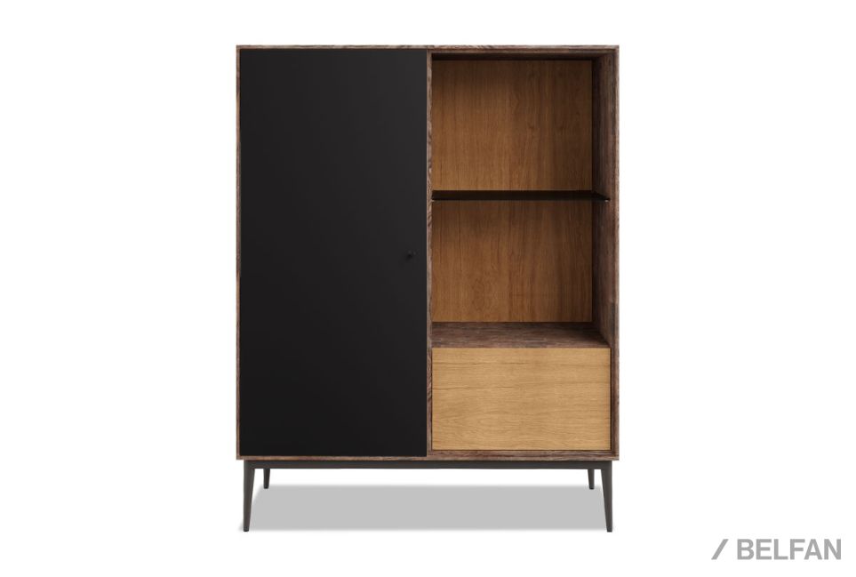 Тумба высокая "Монреаль" (стекло) массив и шпон дуба, МДФ, металл 1