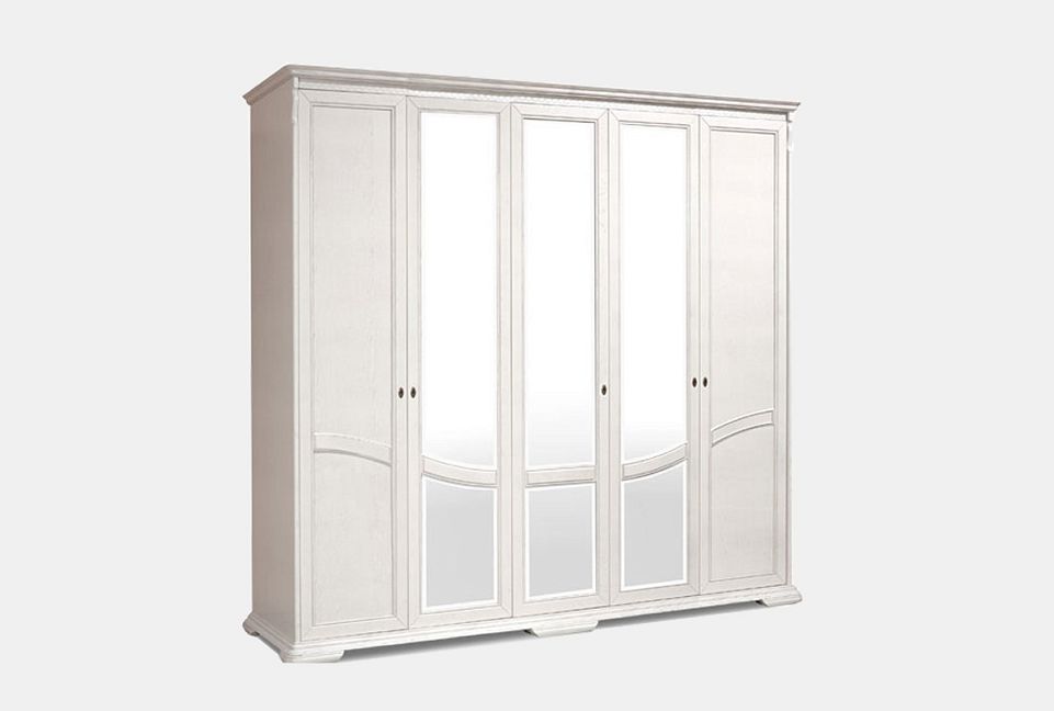 Шкаф для одежды 5-ти дв. "Лика" (с зеркалом); белая эмаль