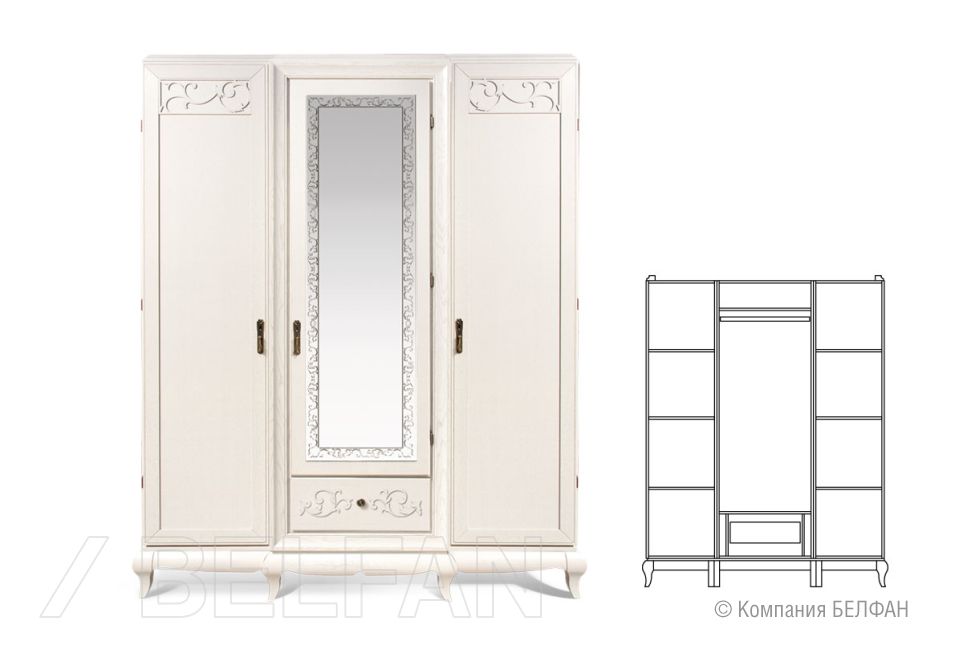 Шкаф для одежды 3-х дв. "Соната" с зеркалом (декор) массив и шпон дуба 1