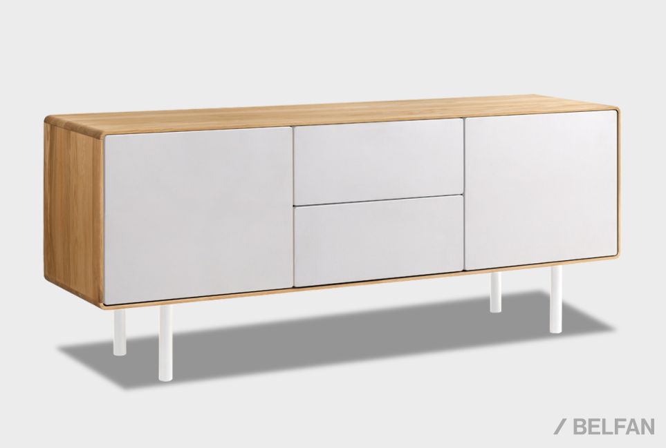 Тумба под ТВ высокая "Норман" 3 (с ящиками) массив дуба, МДФ, металл 1