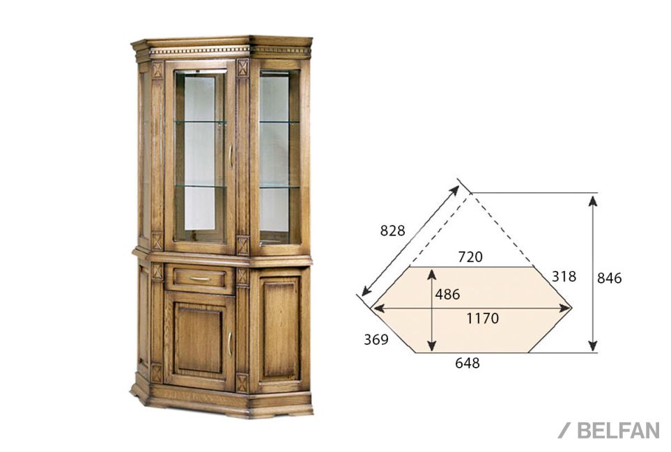 Шкаф комбинированный угловой "Верди Люкс 1уз" массив и шпон дуба 1