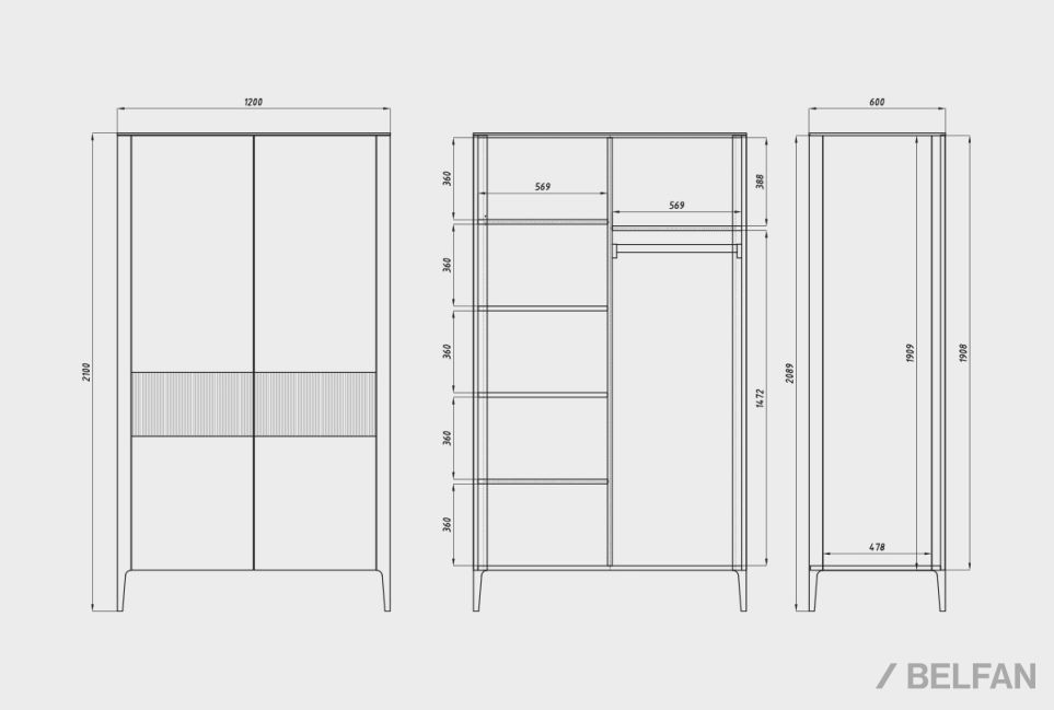 Шкаф для одежды 2-х дверный "Bergamo" массив дуба 3