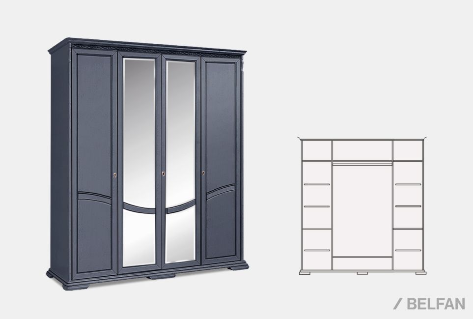 Шкаф для одежды 4-х дв. "Лика" (с зеркалом) массив и шпон дуба 2