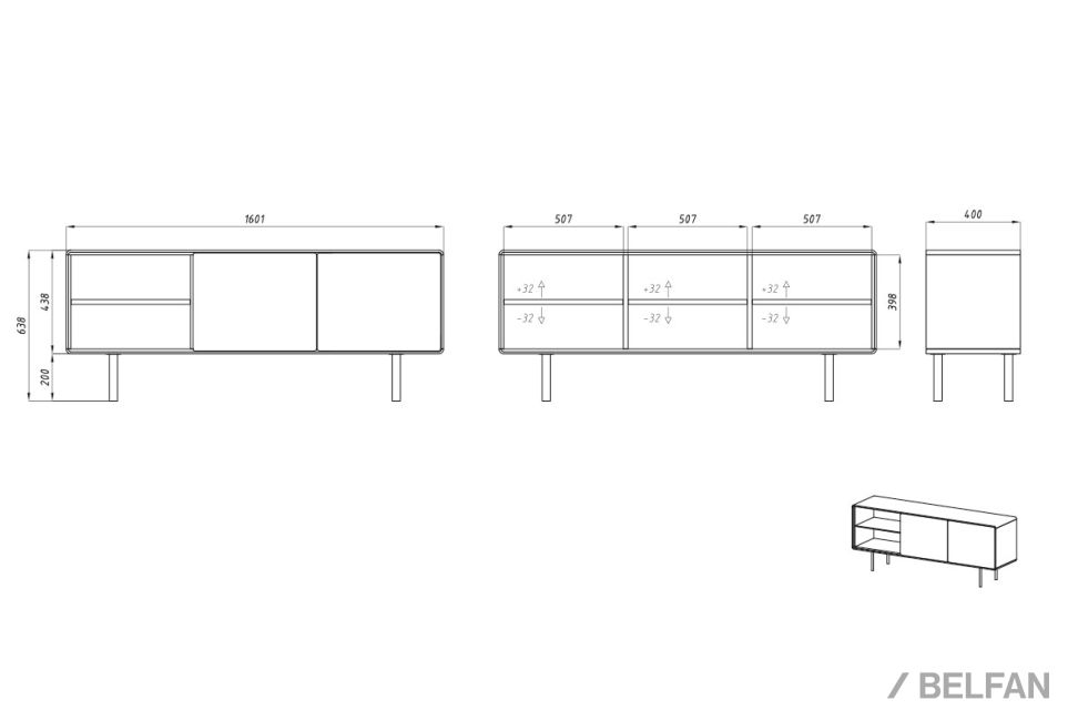 Тумба под ТВ высокая "Norman" 3 с нишей (левая) массив дуба, МДФ, металл 3