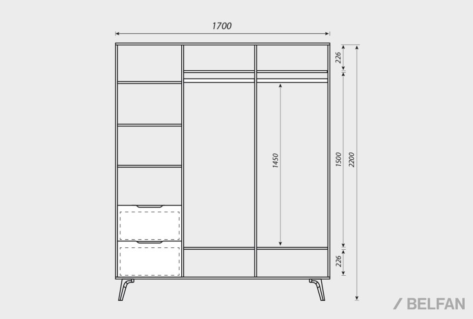 Шкаф для одежды 3-х дверный "Elva" массив и шпон дуба 8