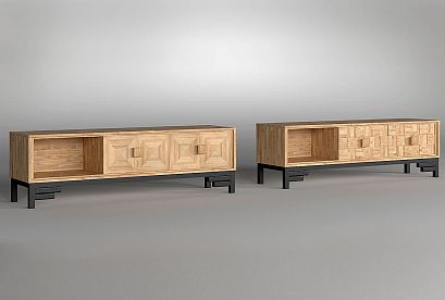 Тумба под ТВ "Cube Design" 3; фасад "шашки"; *КМ-009.123 ТВ; ящик справа; графит, бейц-масло