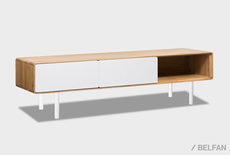 Тумба под ТВ низкая "Норман" 3 с нишей (правая) массив дуба, МДФ, металл 1