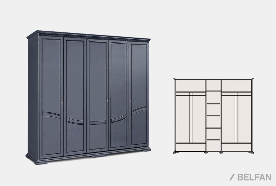 Шкаф для одежды 5-ти дв. "Лика" (без зеркала) массив и шпон дуба 2