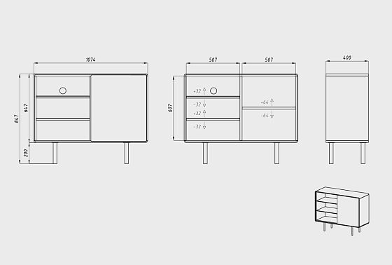 Тумба "Норман" 2 с нишей (левая) массив дуба, МДФ, металл 7