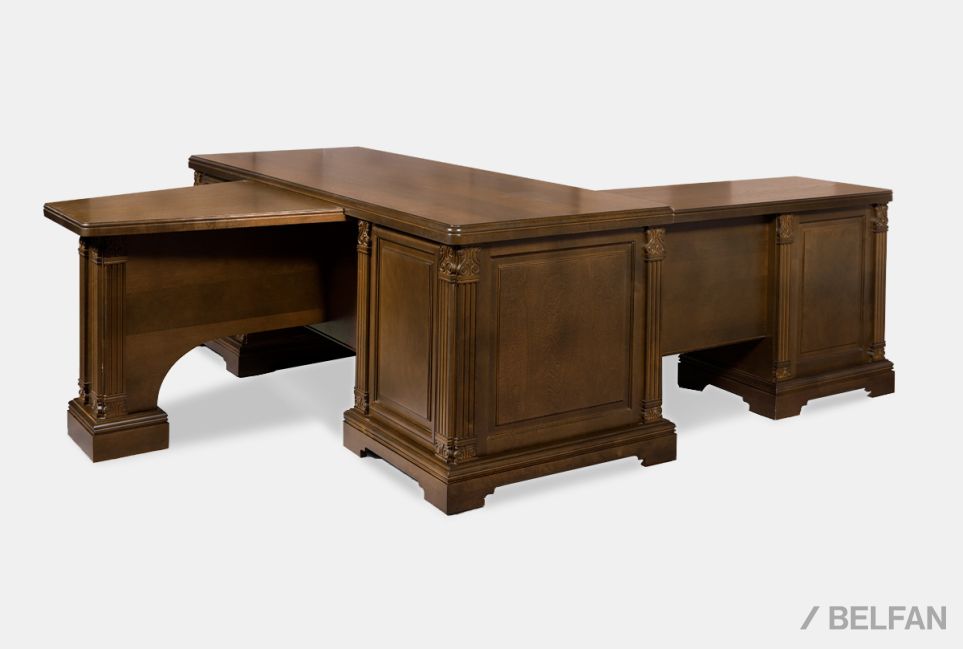 Стол рабочий с приставками "Престиж" массив и шпон берёзы 2