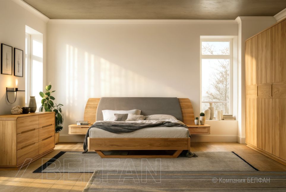 Кровать "Монблан" (с прикроватными тумбами) массив дуба 2