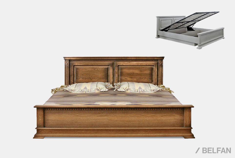 Кровать "Верди Люкс" (низкое изножье) с подъемным механизмом массив и шпон дуба 1