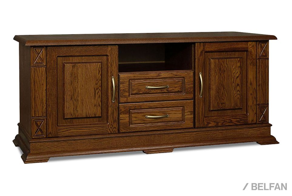 Тумба под ТВ "Верди Люкс ТВ2/1" (глухие двери) массив и шпон дуба 2