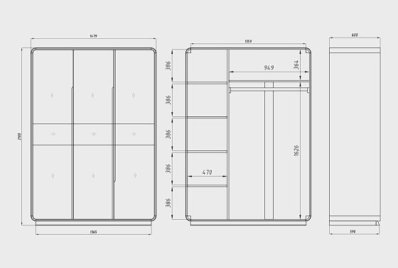 Шкаф для одежды 3-х дверный "Монблан" массив дуба 5