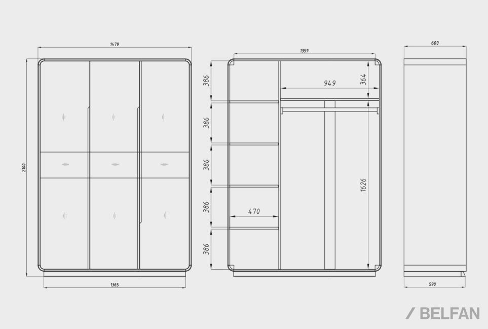 Шкаф для одежды 3-х дверный "Монблан" массив дуба 2